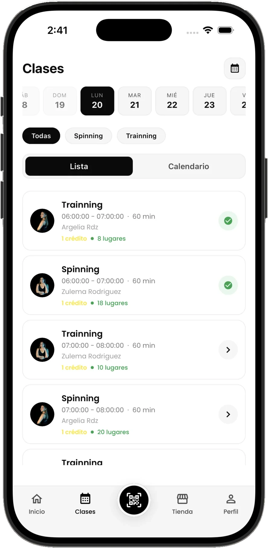 App de DarkRoom: pantalla de reserva de clases