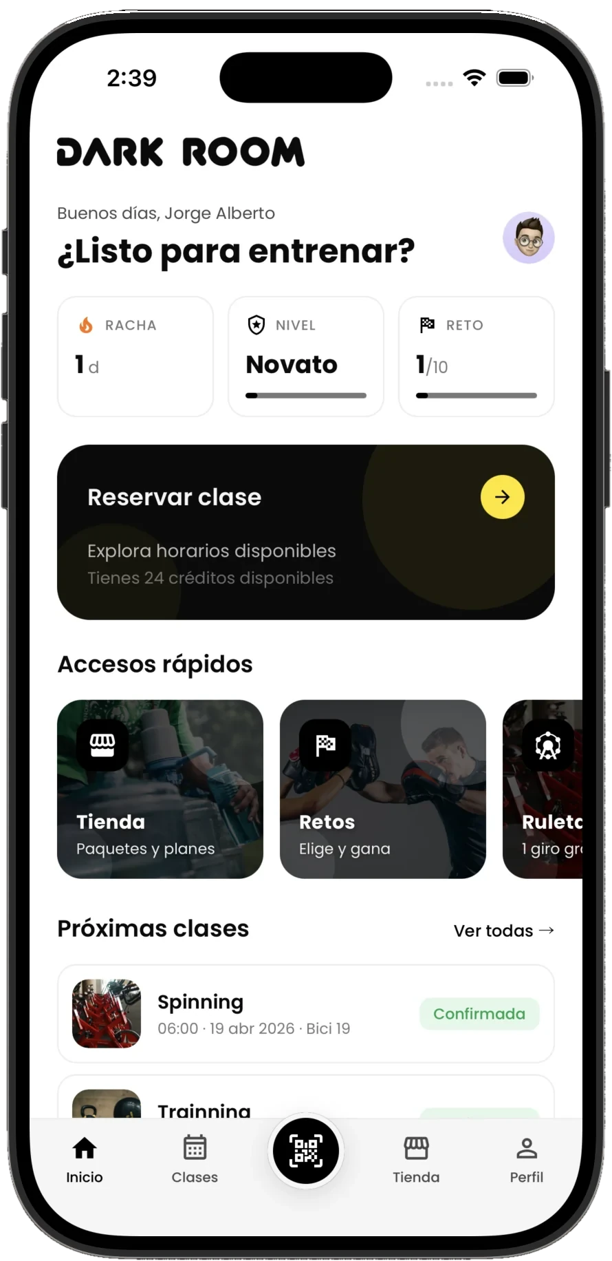 App de DarkRoom: pantalla de inicio